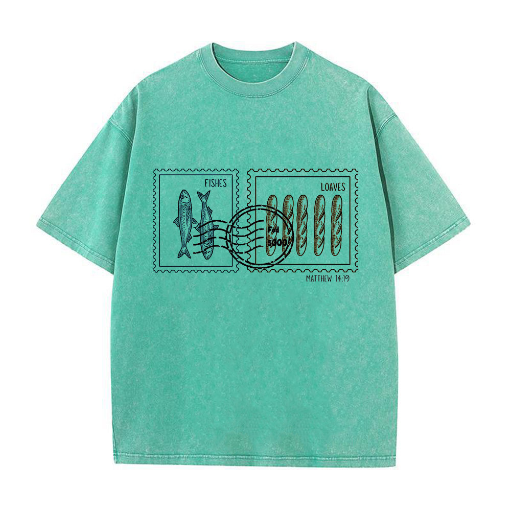 Fishes and Loaves Christian Unisex Washed T-Shirt