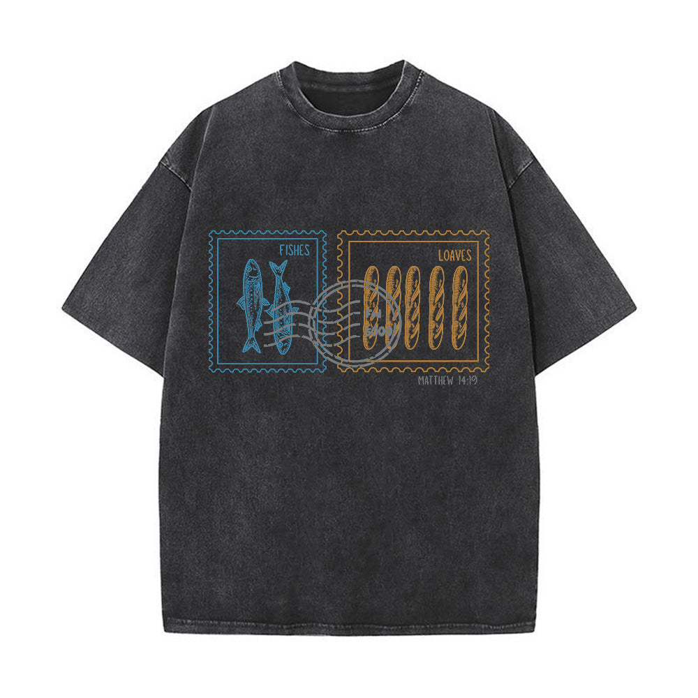 Fishes and Loaves Christian Unisex Washed T-Shirt