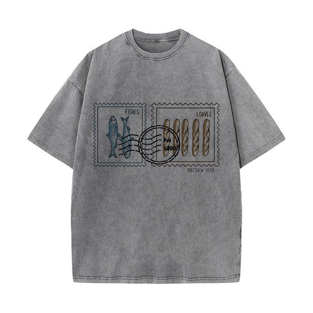 Fishes and Loaves Christian Unisex Washed T-Shirt