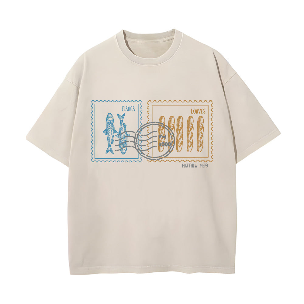 Fishes and Loaves Christian Unisex Washed T-Shirt