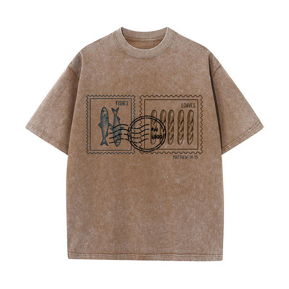 Fishes and Loaves Christian Unisex Washed T-Shirt