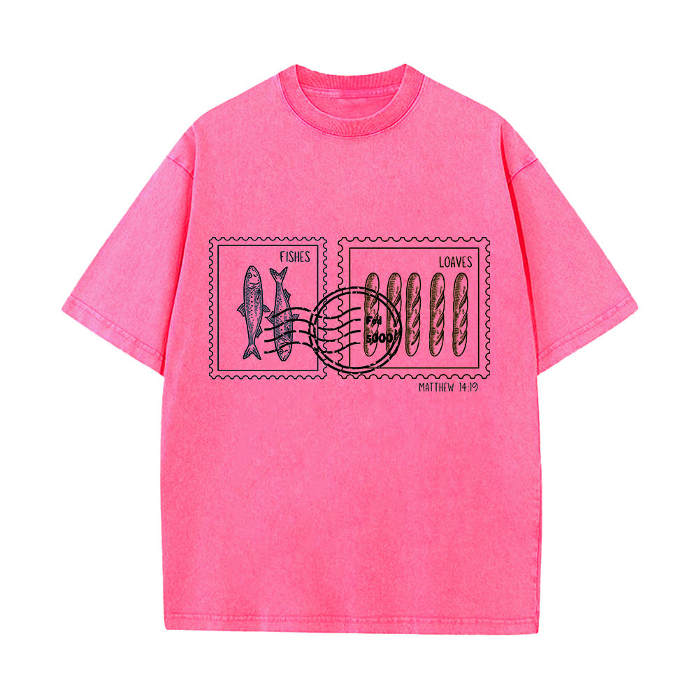 Fishes and Loaves Christian Unisex Washed T-Shirt