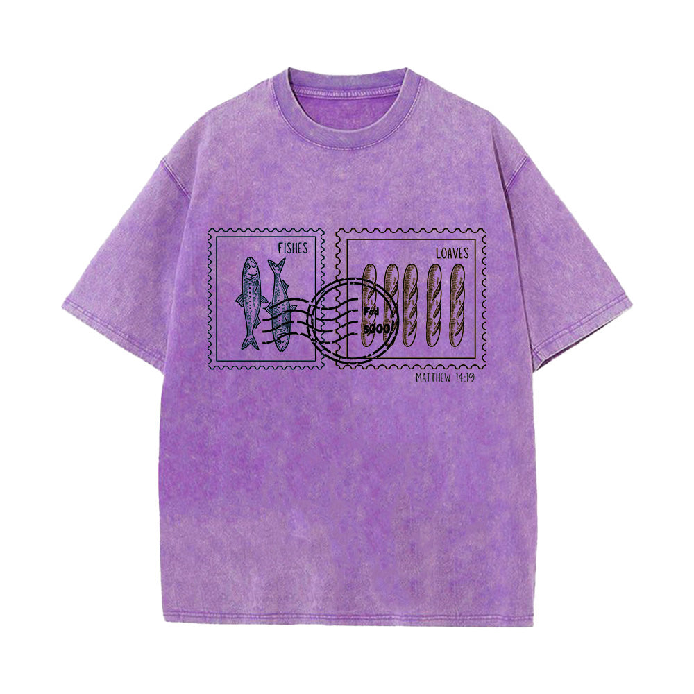 Fishes and Loaves Christian Unisex Washed T-Shirt
