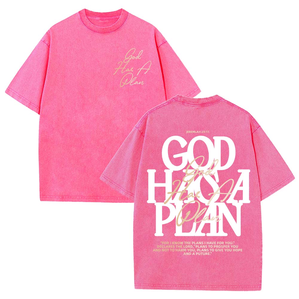 God Has A Plan Christian Unisex Washed T-Shirt