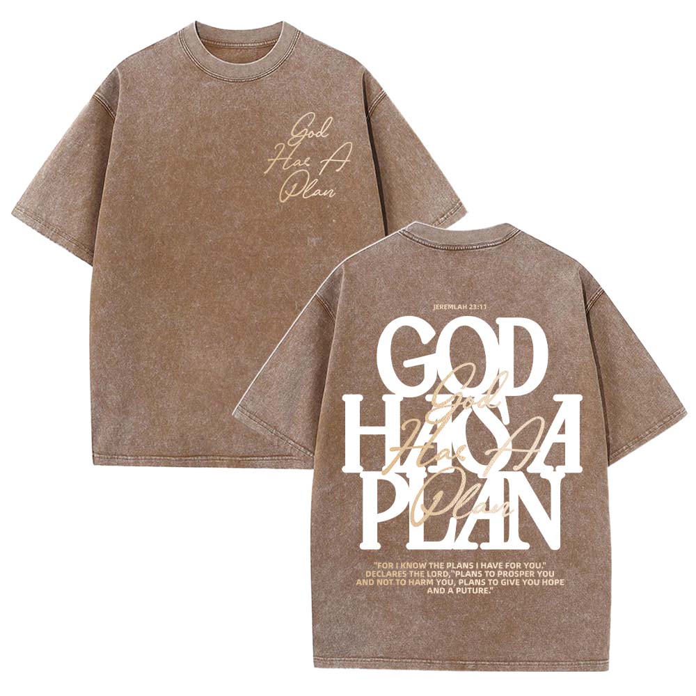 God Has A Plan Christian Unisex Washed T-Shirt