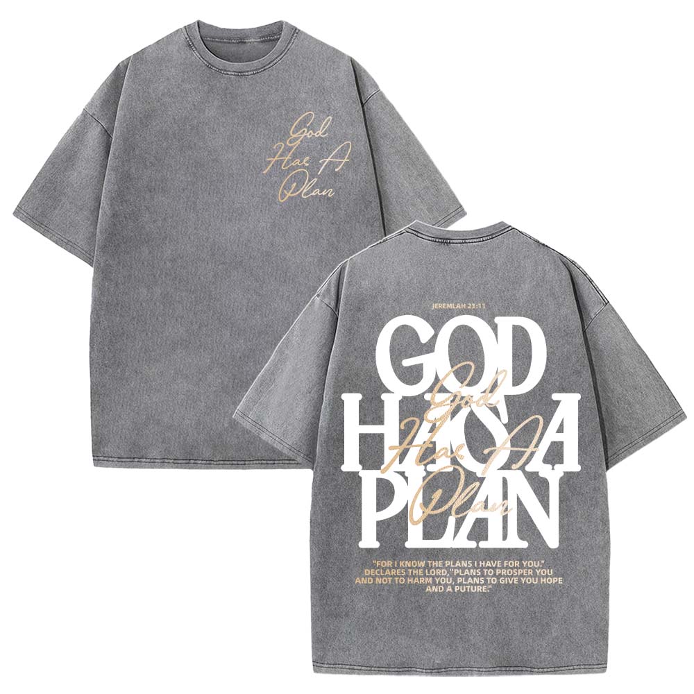 God Has A Plan Christian Unisex Washed T-Shirt