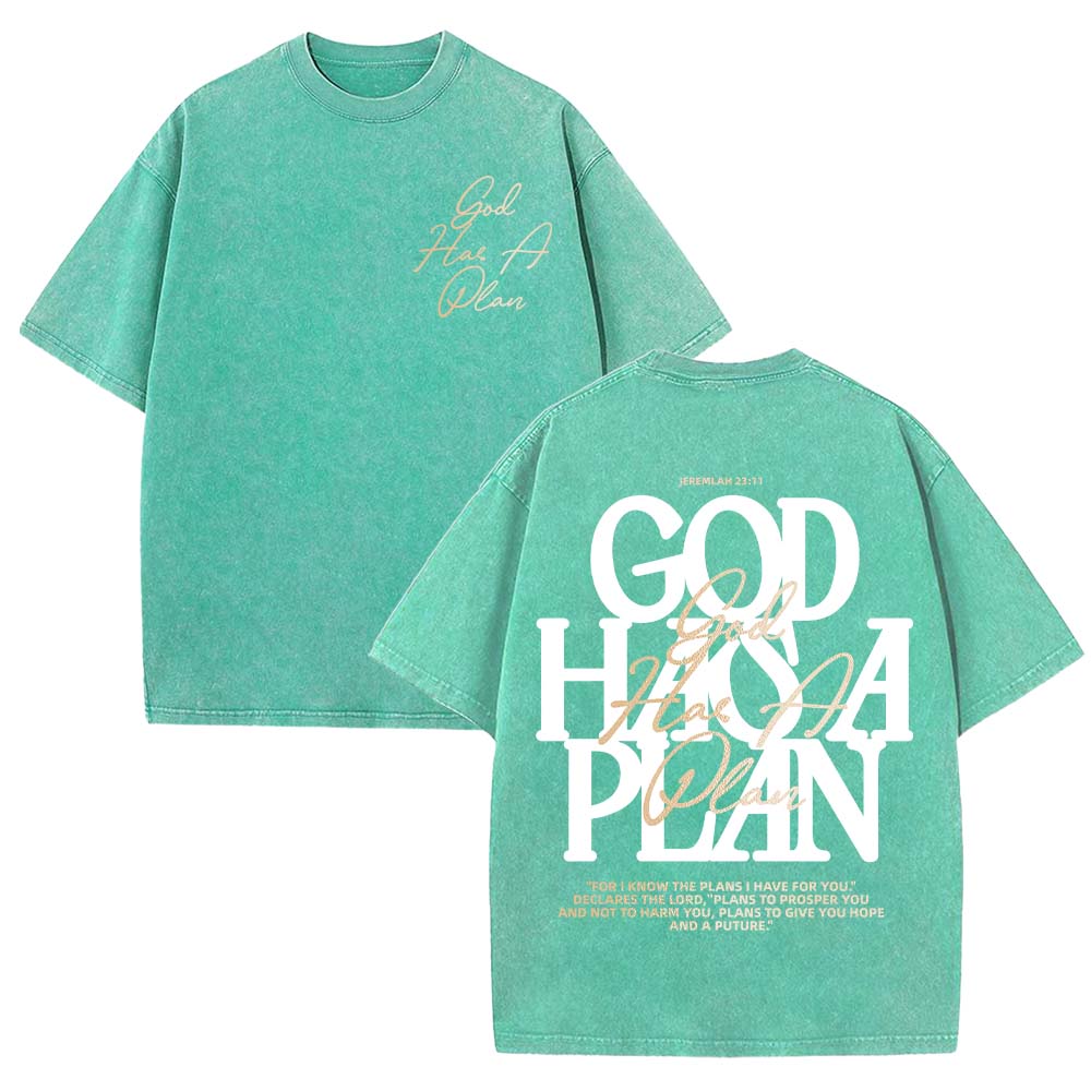 God Has A Plan Christian Unisex Washed T-Shirt