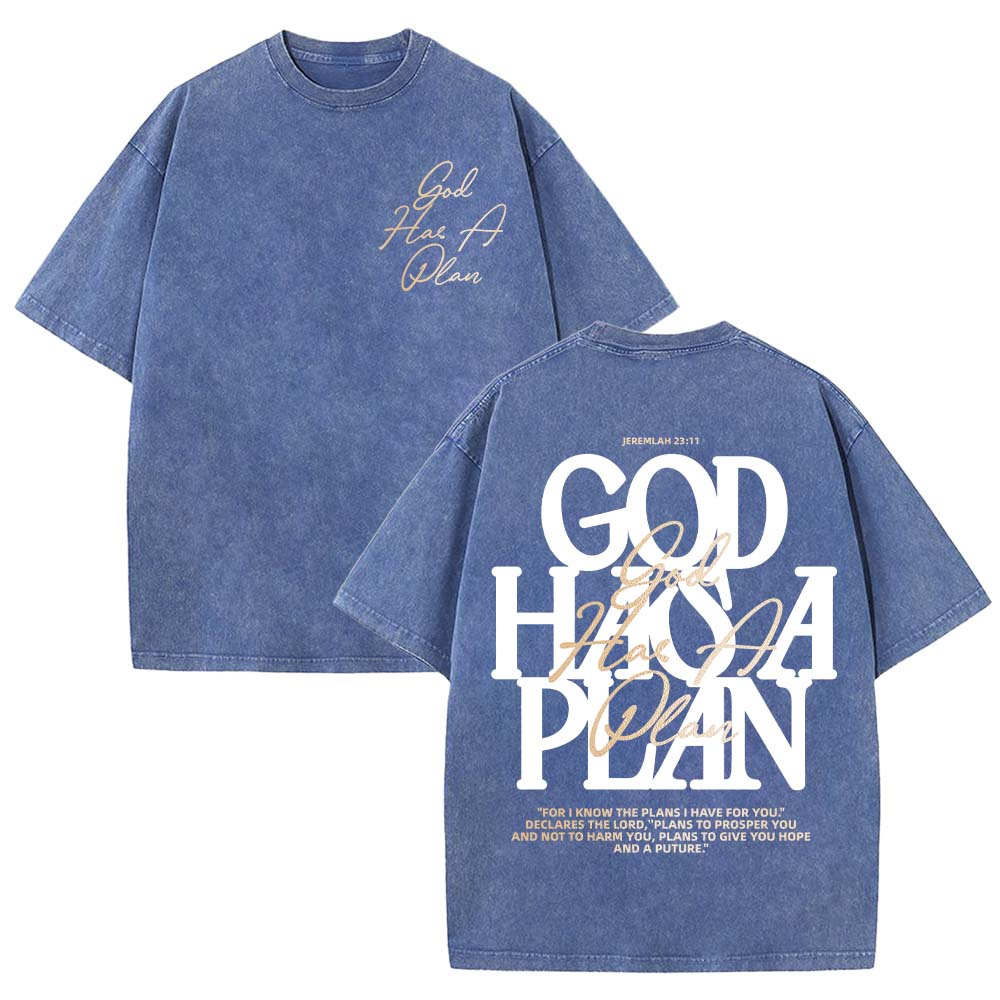 God Has A Plan Christian Unisex Washed T-Shirt