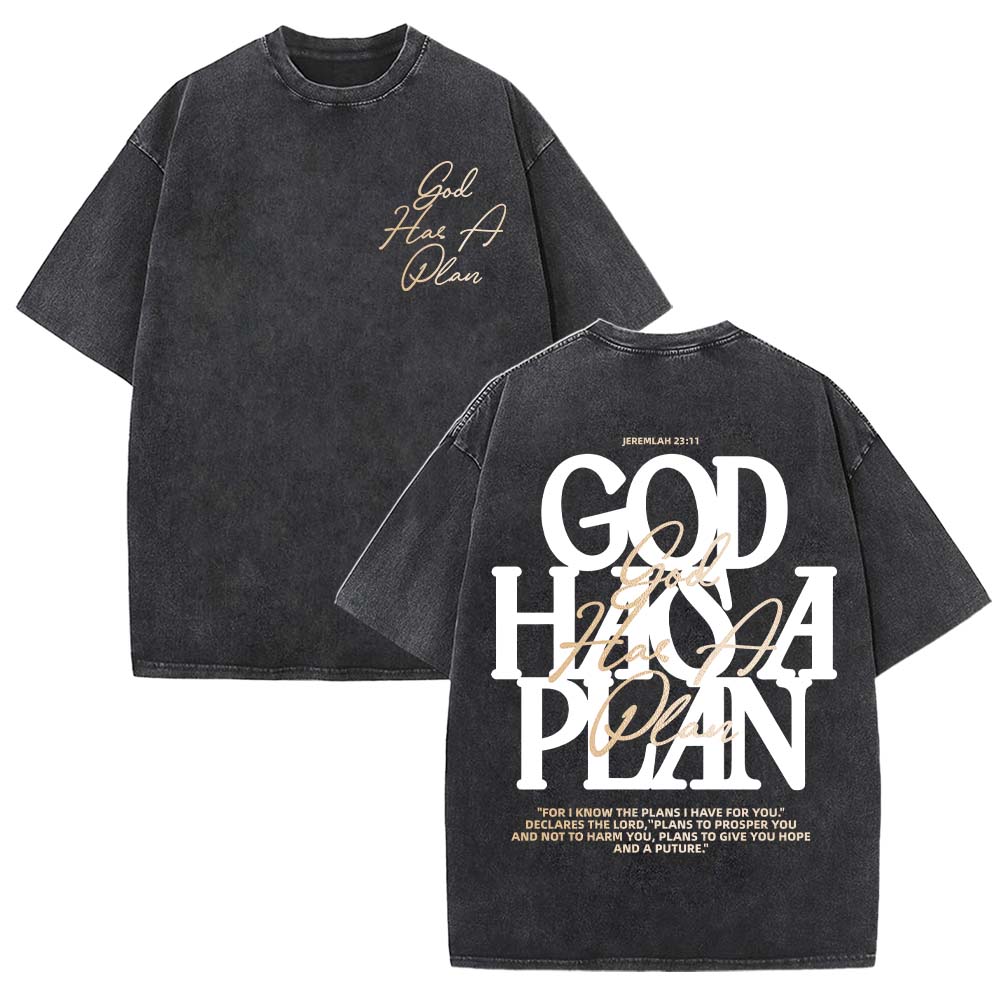 God Has A Plan Christian Unisex Washed T-Shirt