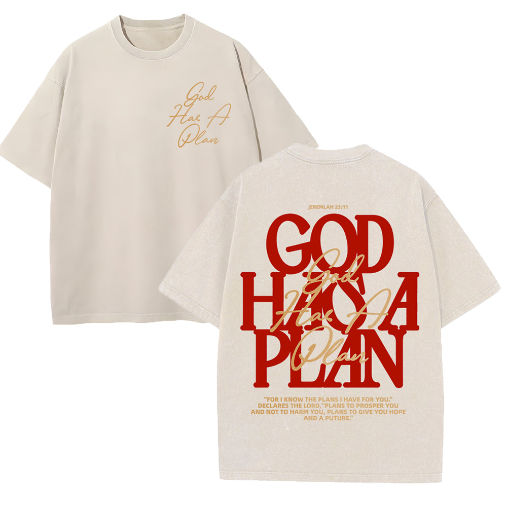 God Has A Plan Christian Unisex Washed T-Shirt