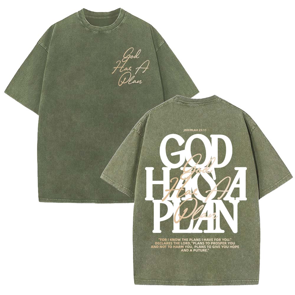 God Has A Plan Christian Unisex Washed T-Shirt