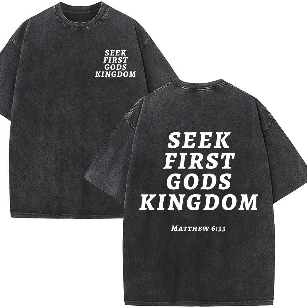 Seek First God's Kingdom Christian Unisex Washed T-Shirt