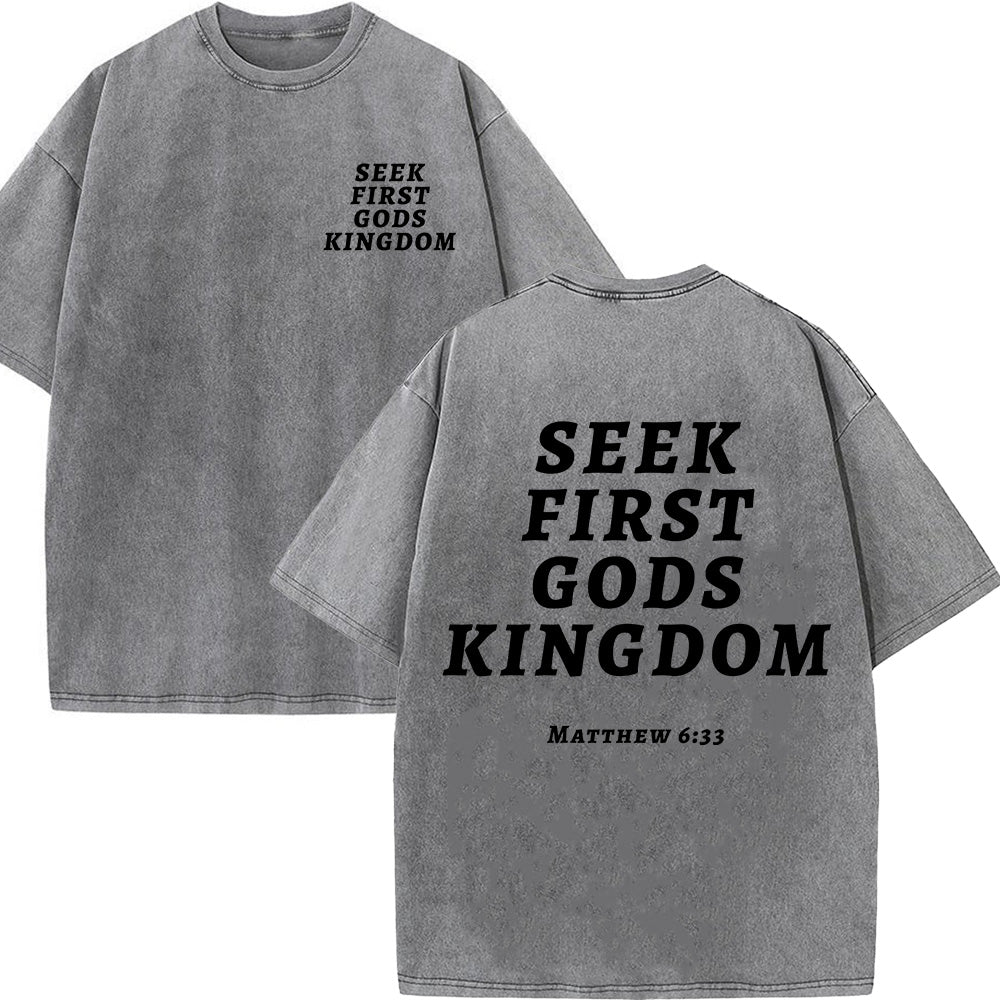 Seek First God's Kingdom Christian Unisex Washed T-Shirt