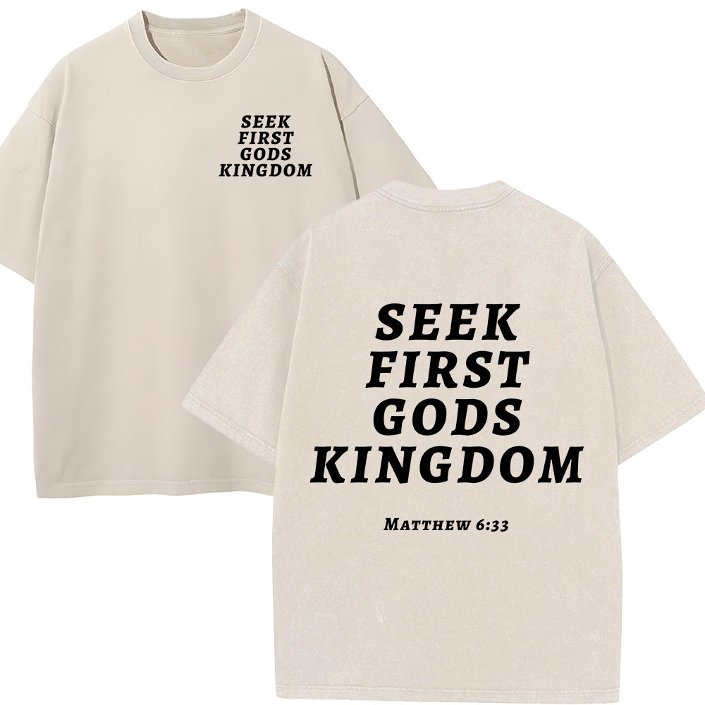 Seek First God's Kingdom Christian Unisex Washed T-Shirt