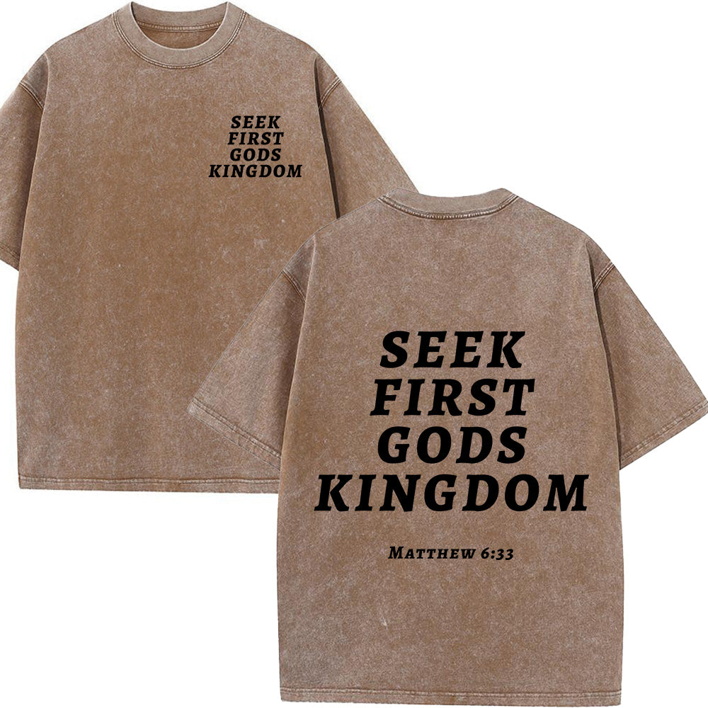 Seek First God's Kingdom Christian Unisex Washed T-Shirt