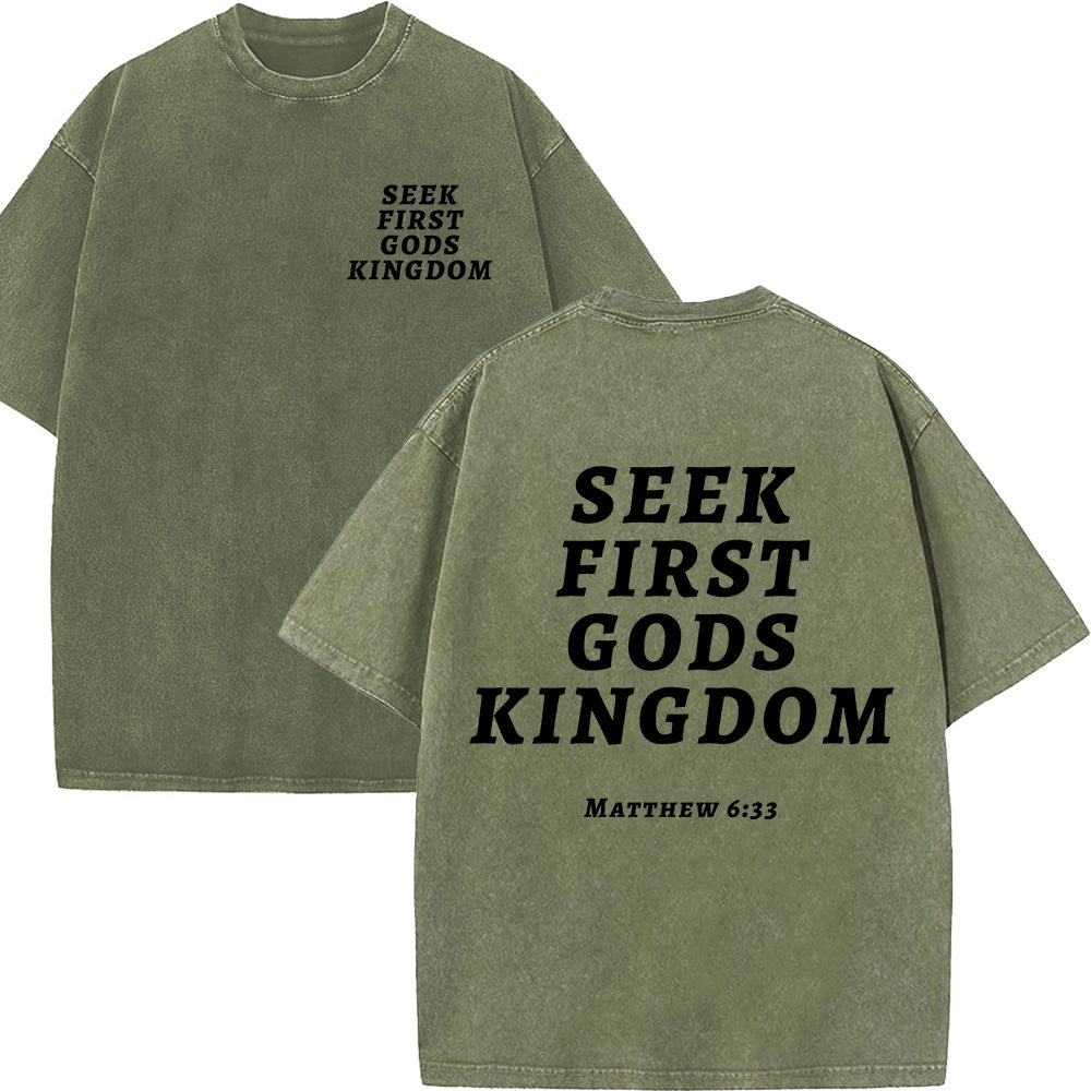 Seek First God's Kingdom Christian Unisex Washed T-Shirt