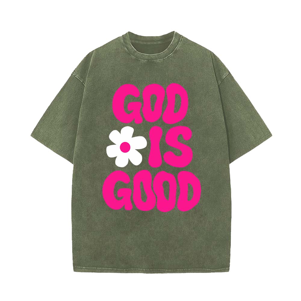 God Is Good Christian Unisex Washed T-Shirt