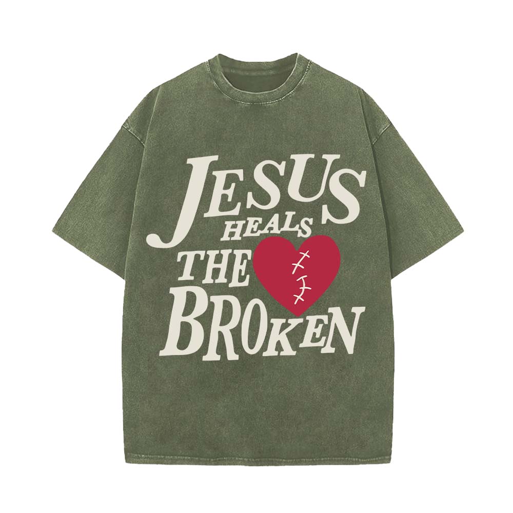 Jesus Heals The Broken Christian Unisex Washed T-Shirt