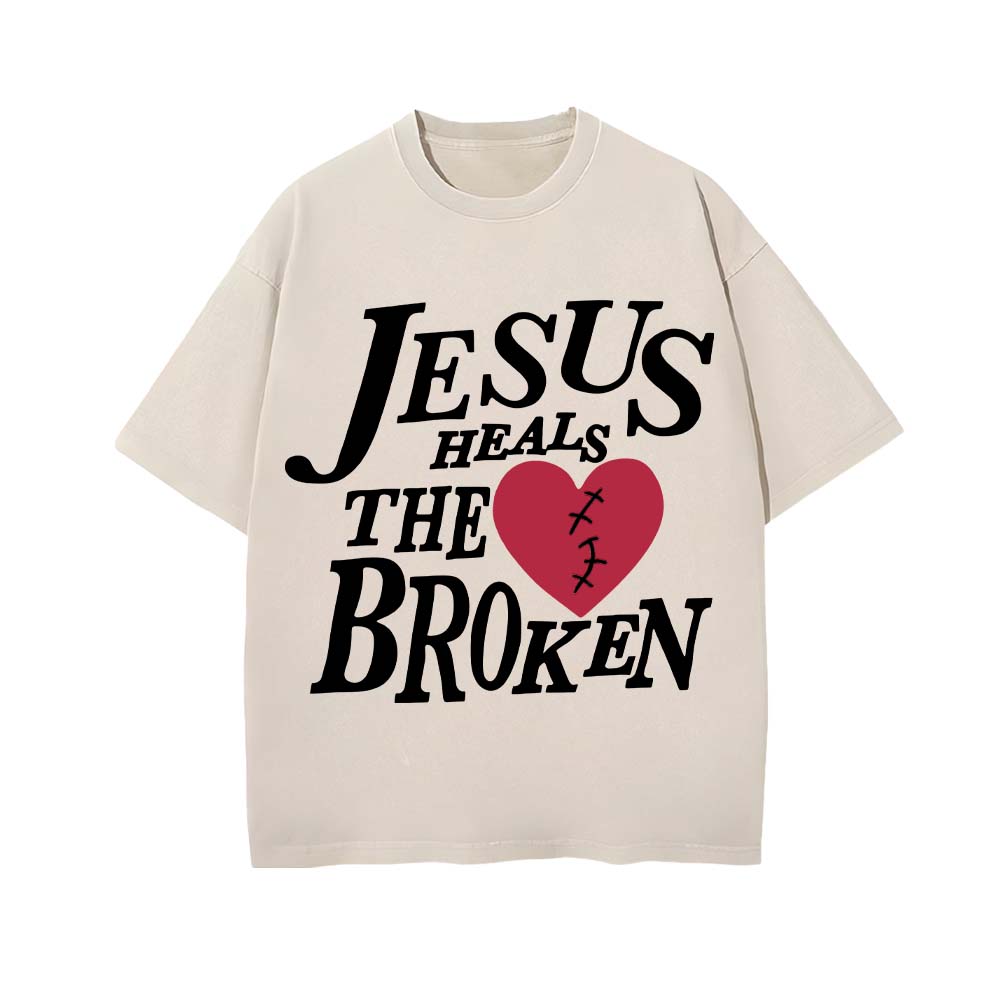 Jesus Heals The Broken Christian Unisex Washed T-Shirt