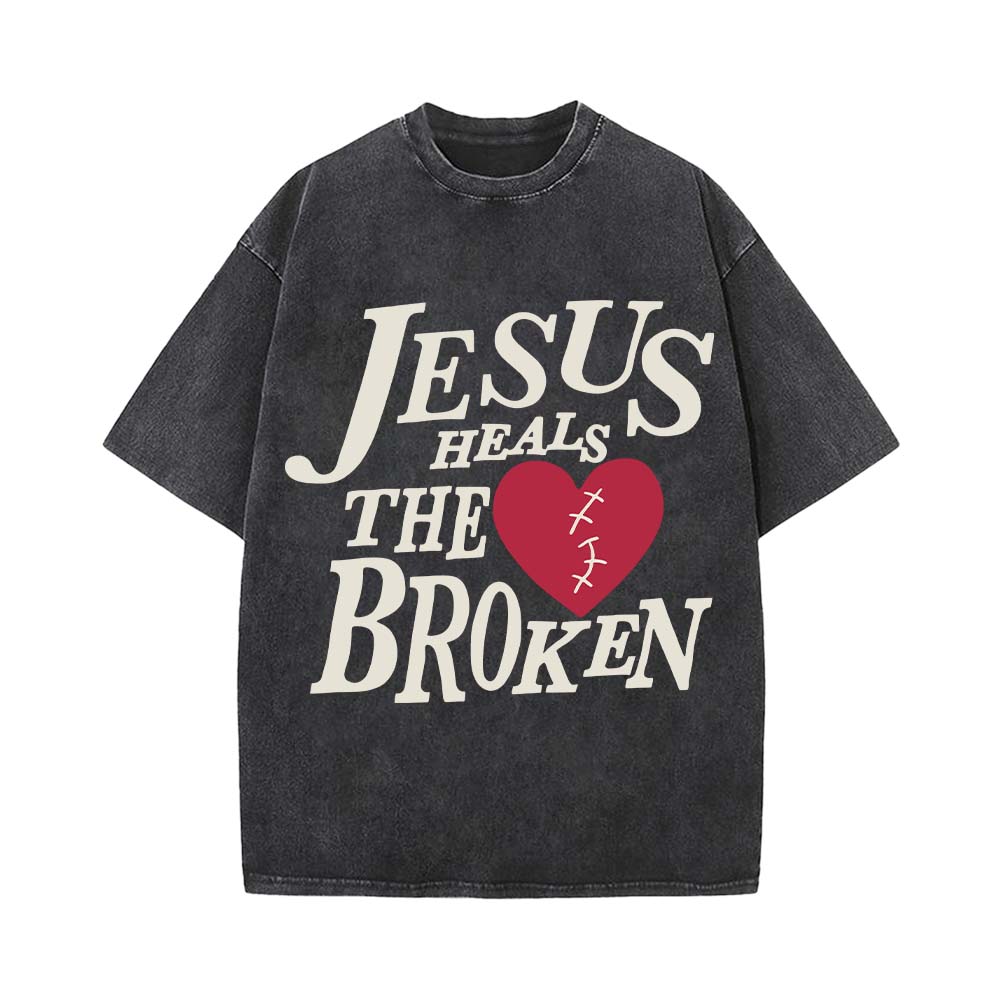 Jesus Heals The Broken Christian Unisex Washed T-Shirt