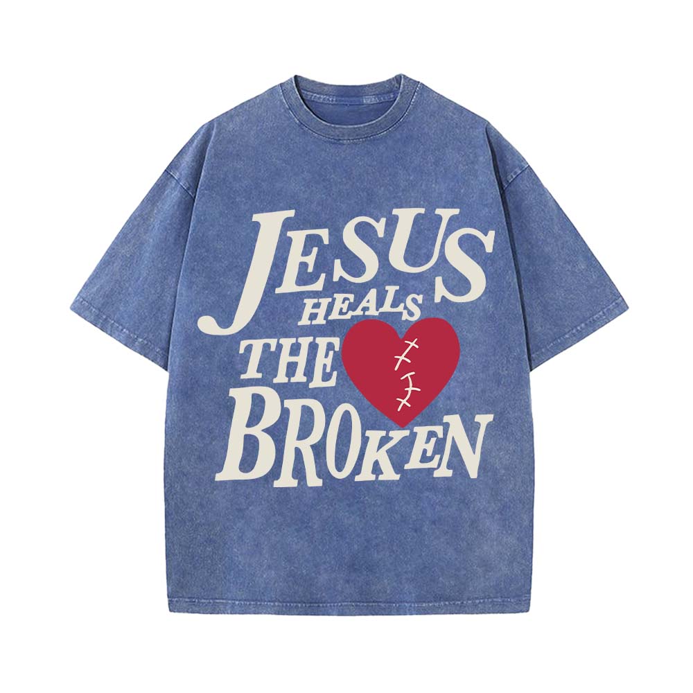 Jesus Heals The Broken Christian Unisex Washed T-Shirt