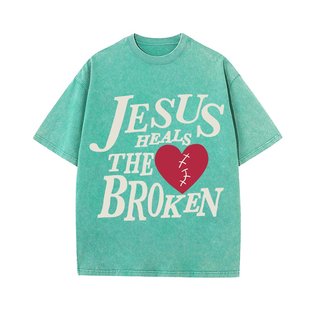 Jesus Heals The Broken Christian Unisex Washed T-Shirt