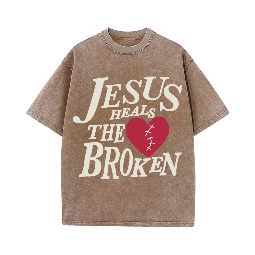 Jesus Heals The Broken Christian Unisex Washed T-Shirt