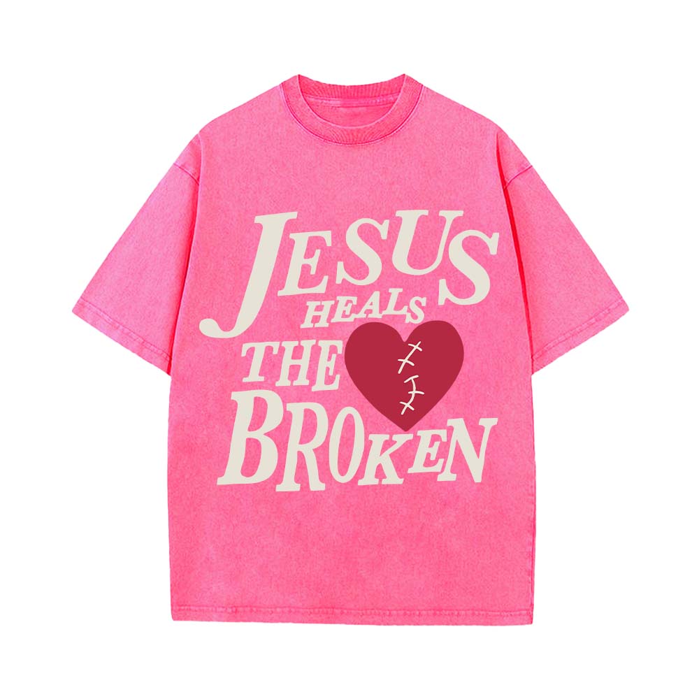 Jesus Heals The Broken Christian Unisex Washed T-Shirt
