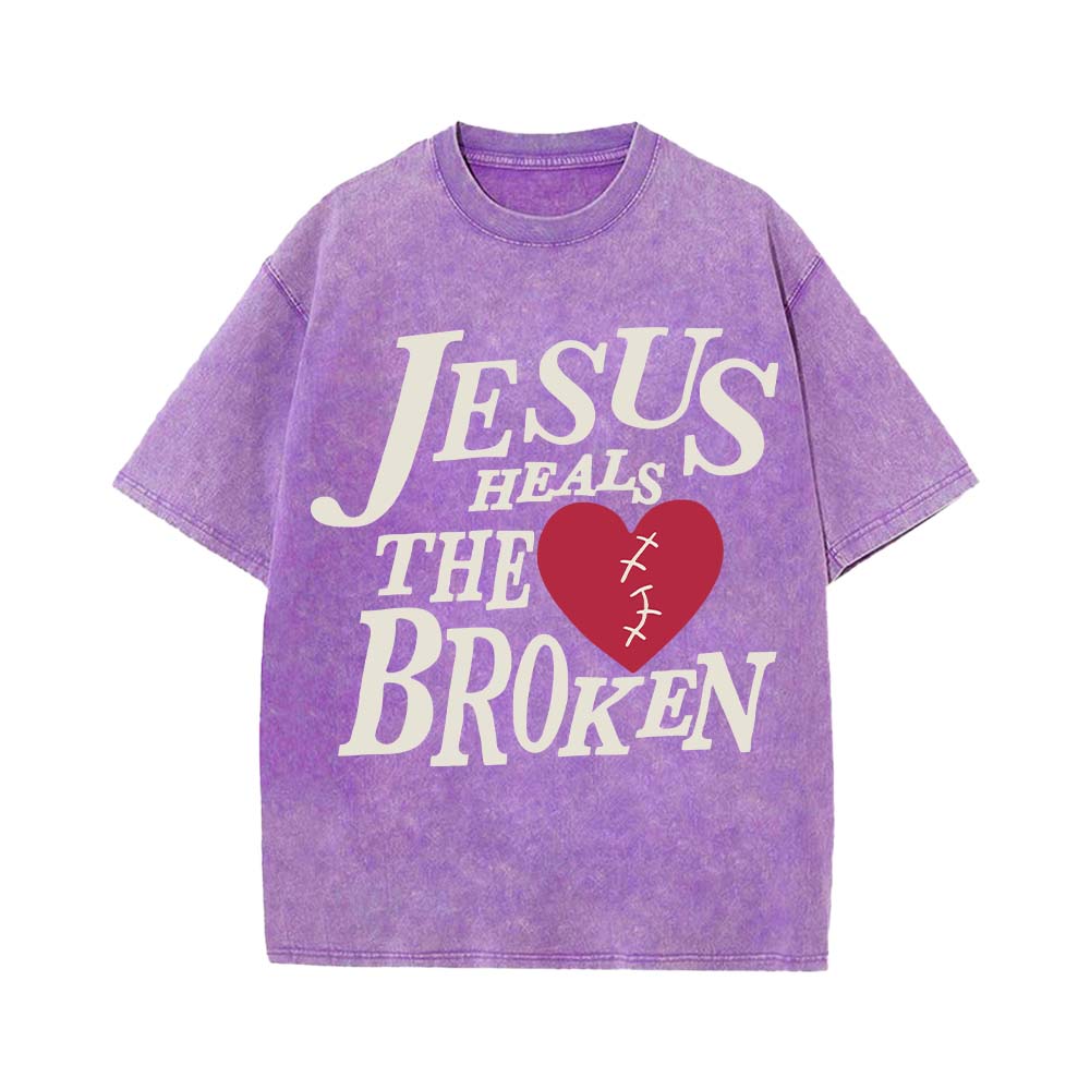 Jesus Heals The Broken Christian Unisex Washed T-Shirt