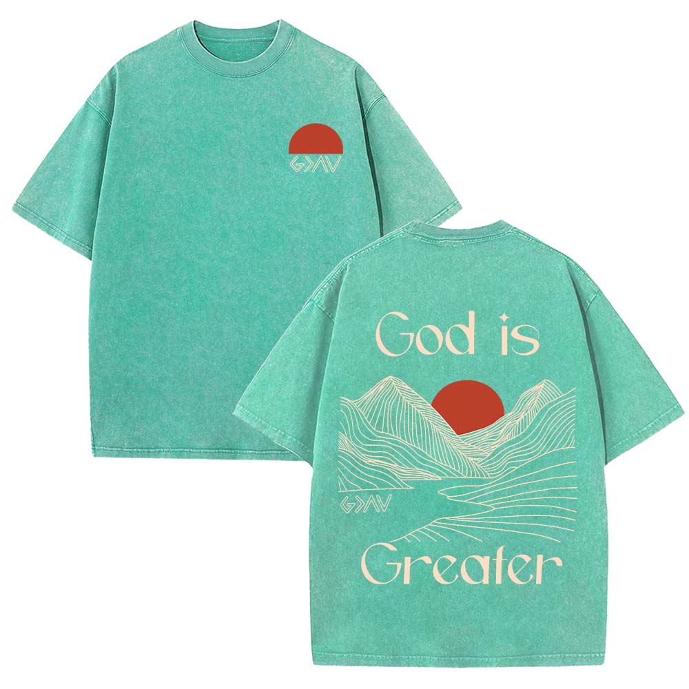 God Is Greater Christian Unisex Washed T-Shirt