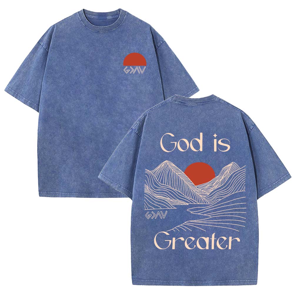 God Is Greater Christian Unisex Washed T-Shirt