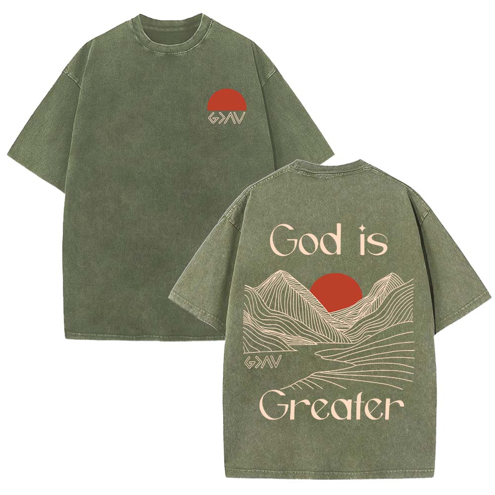 God Is Greater Christian Unisex Washed T-Shirt
