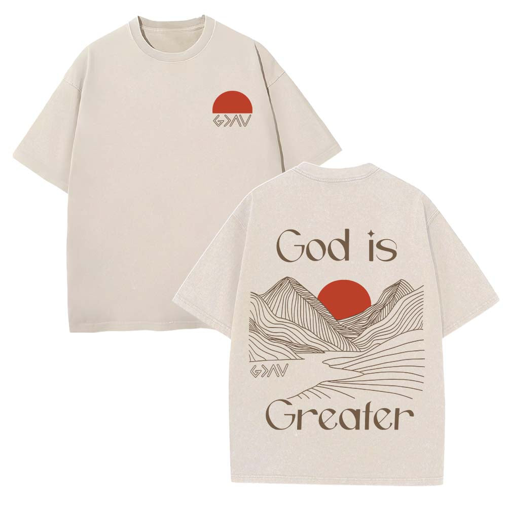 God Is Greater Christian Unisex Washed T-Shirt