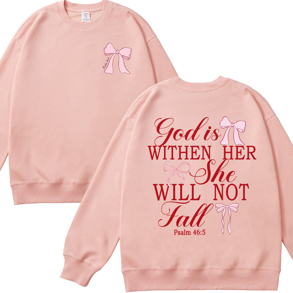 God is Within Her She Will Not Fall Bow Unisex Cotton Sweatshirt