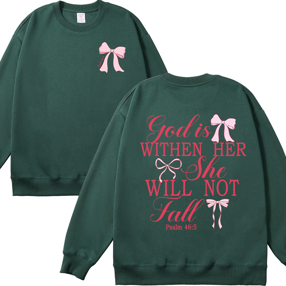 God is Within Her She Will Not Fall Bow Unisex Cotton Sweatshirt