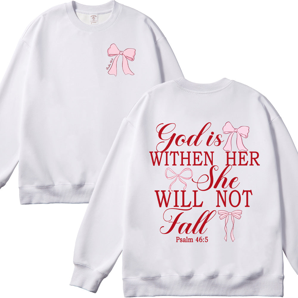 God is Within Her She Will Not Fall Bow Unisex Cotton Sweatshirt