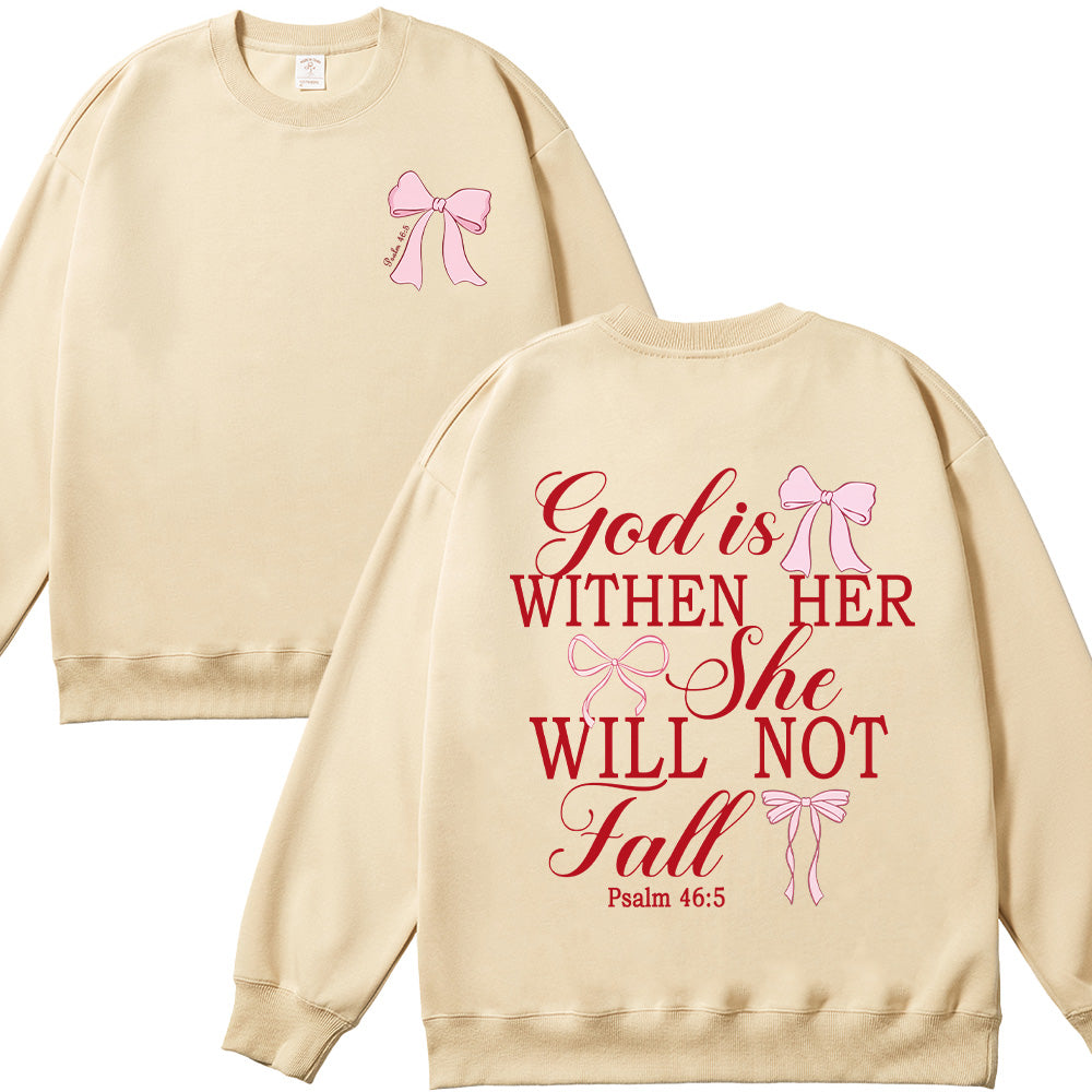 God is Within Her She Will Not Fall Bow Unisex Cotton Sweatshirt