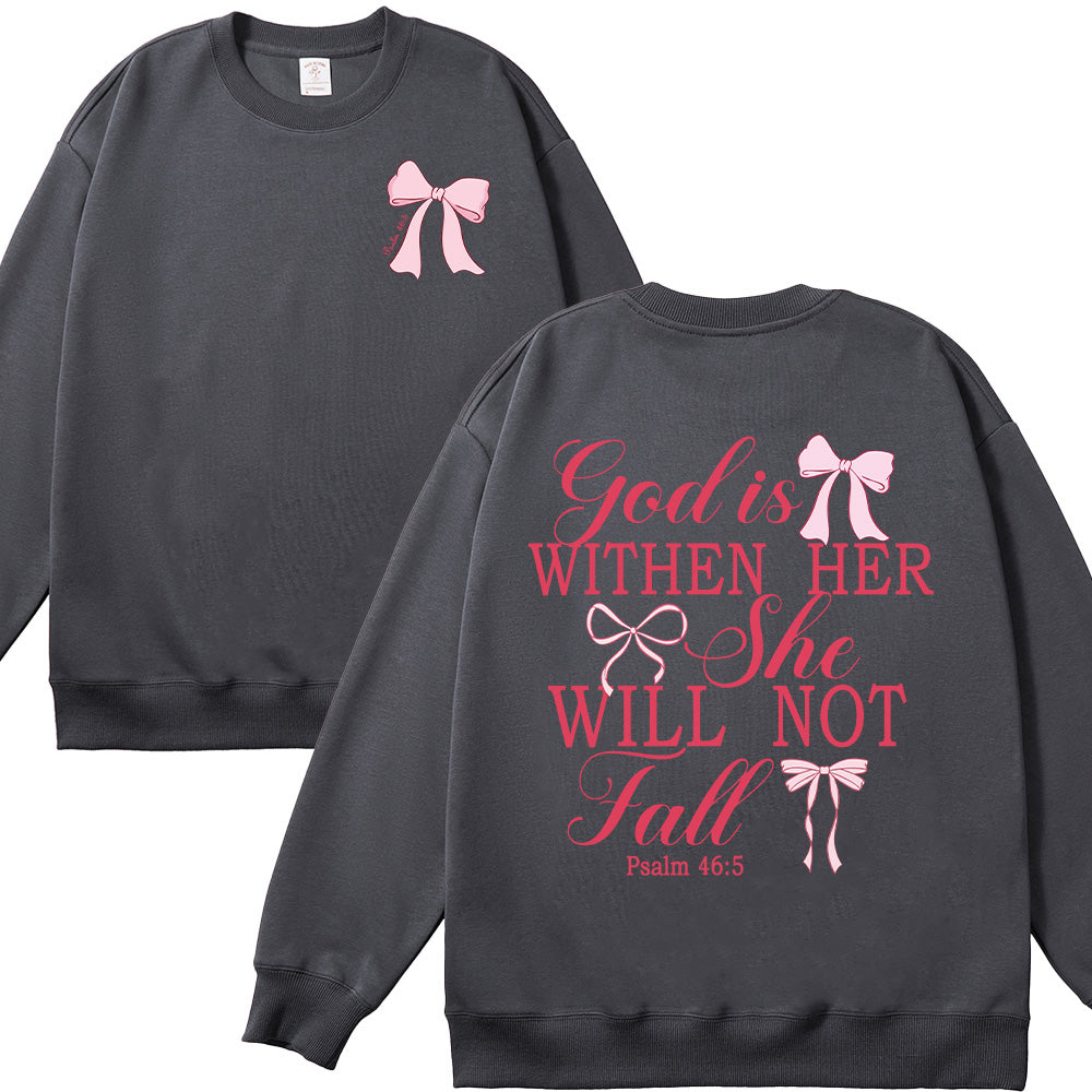 God is Within Her She Will Not Fall Bow Unisex Cotton Sweatshirt