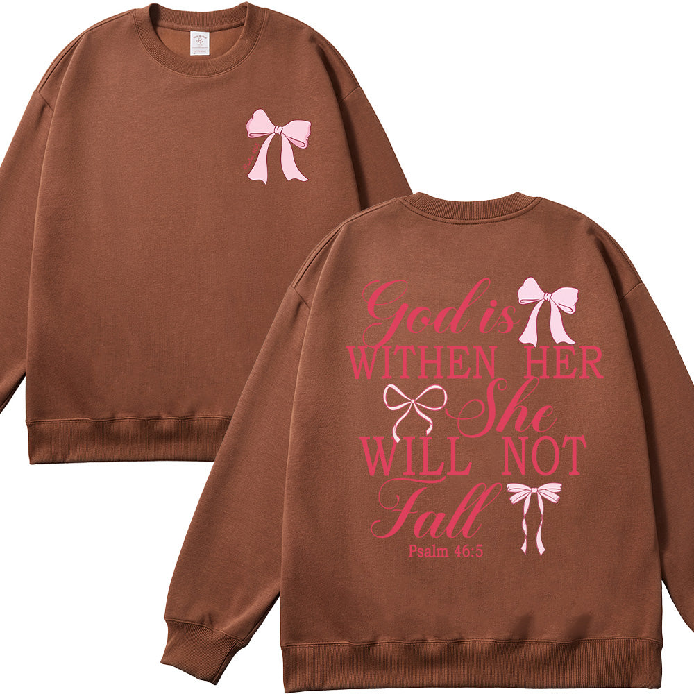 God is Within Her She Will Not Fall Bow Unisex Cotton Sweatshirt