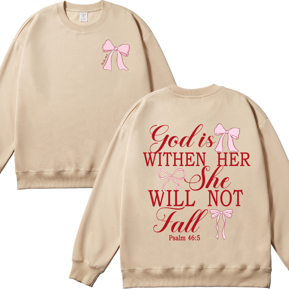 God is Within Her She Will Not Fall Bow Unisex Cotton Sweatshirt