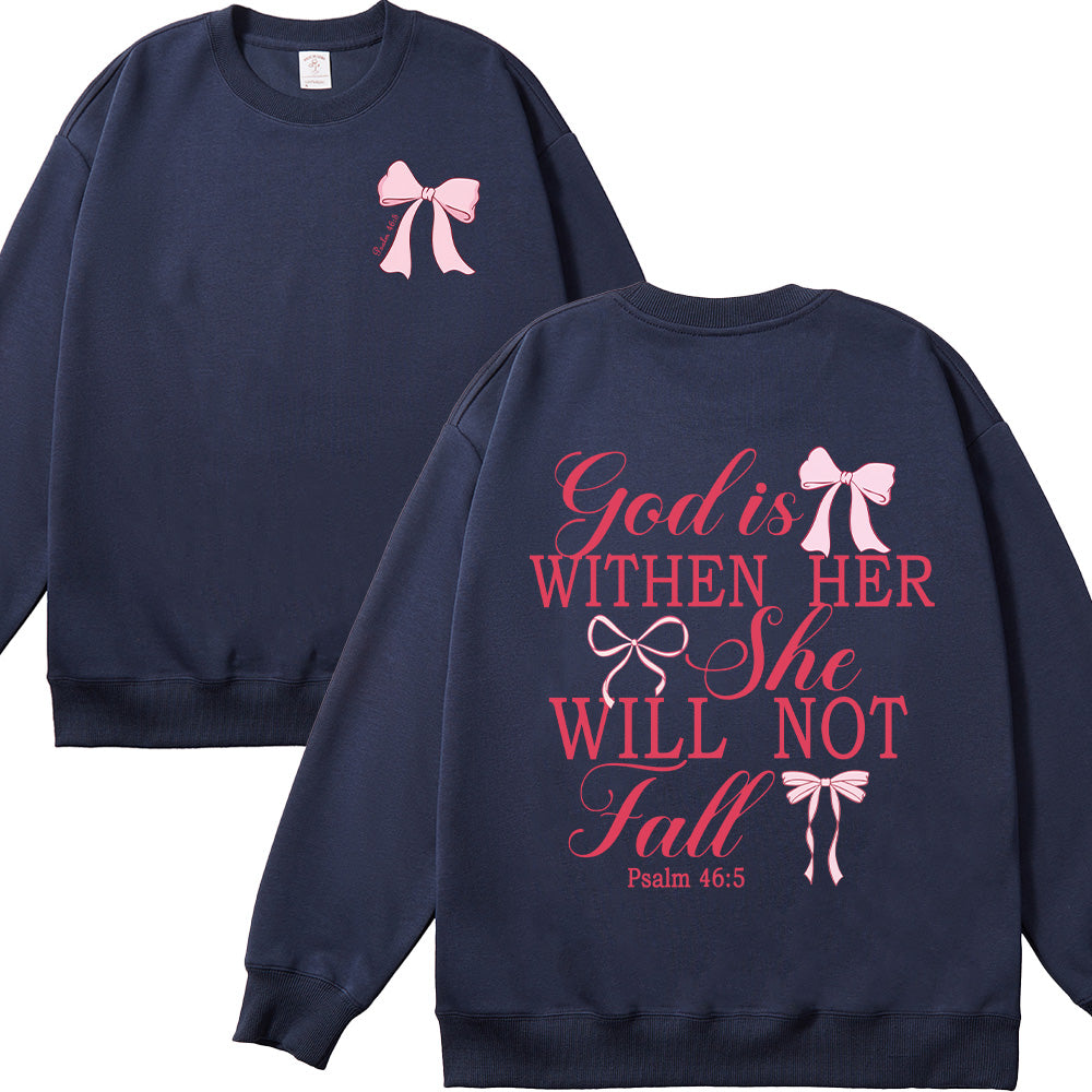 God is Within Her She Will Not Fall Bow Unisex Cotton Sweatshirt