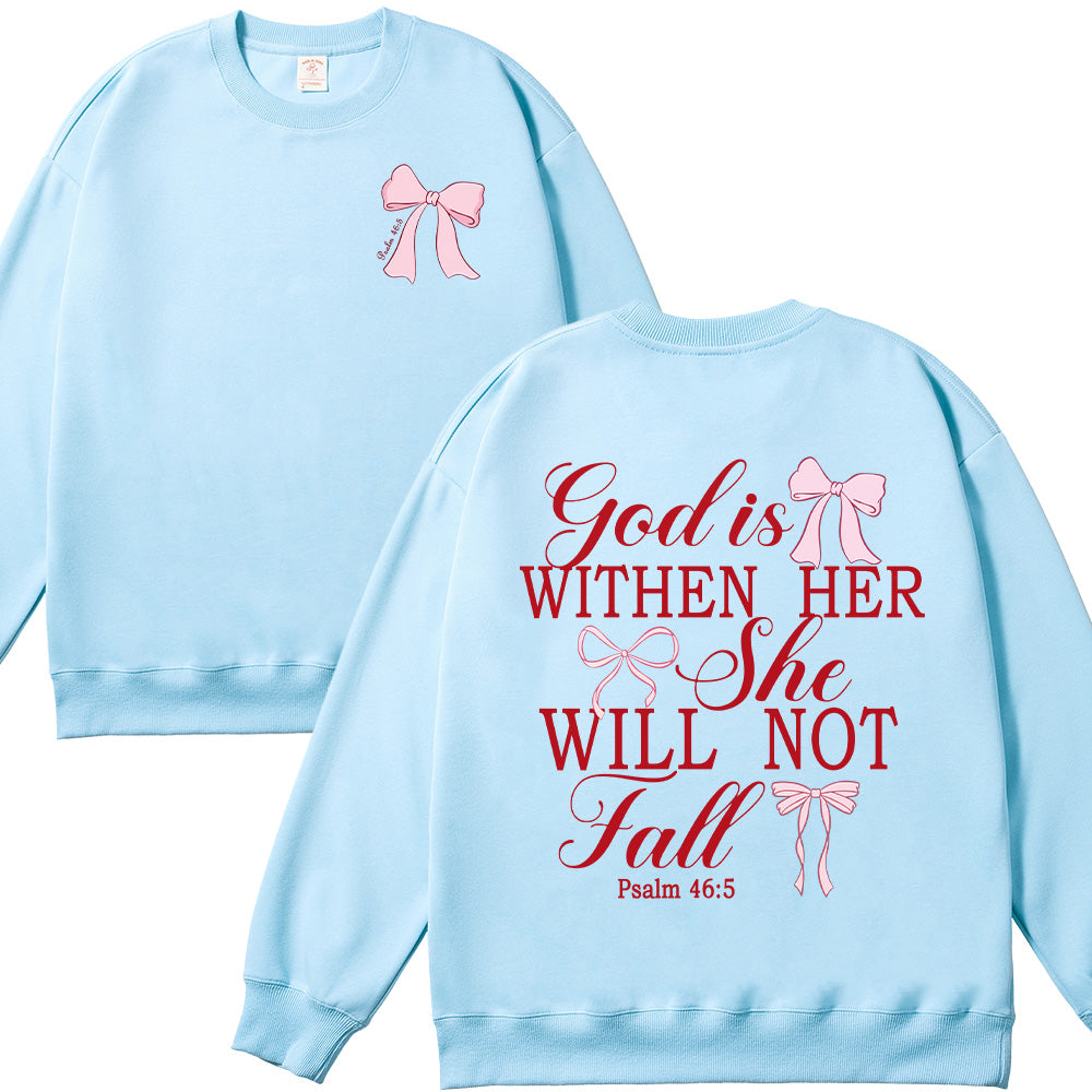 God is Within Her She Will Not Fall Bow Unisex Cotton Sweatshirt