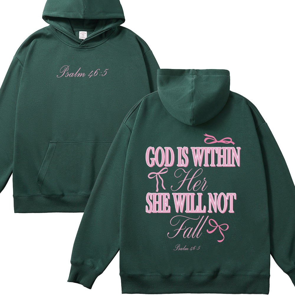 God is Within Her She Will Not Fall Bow  Unisex Cotton Hoodie
