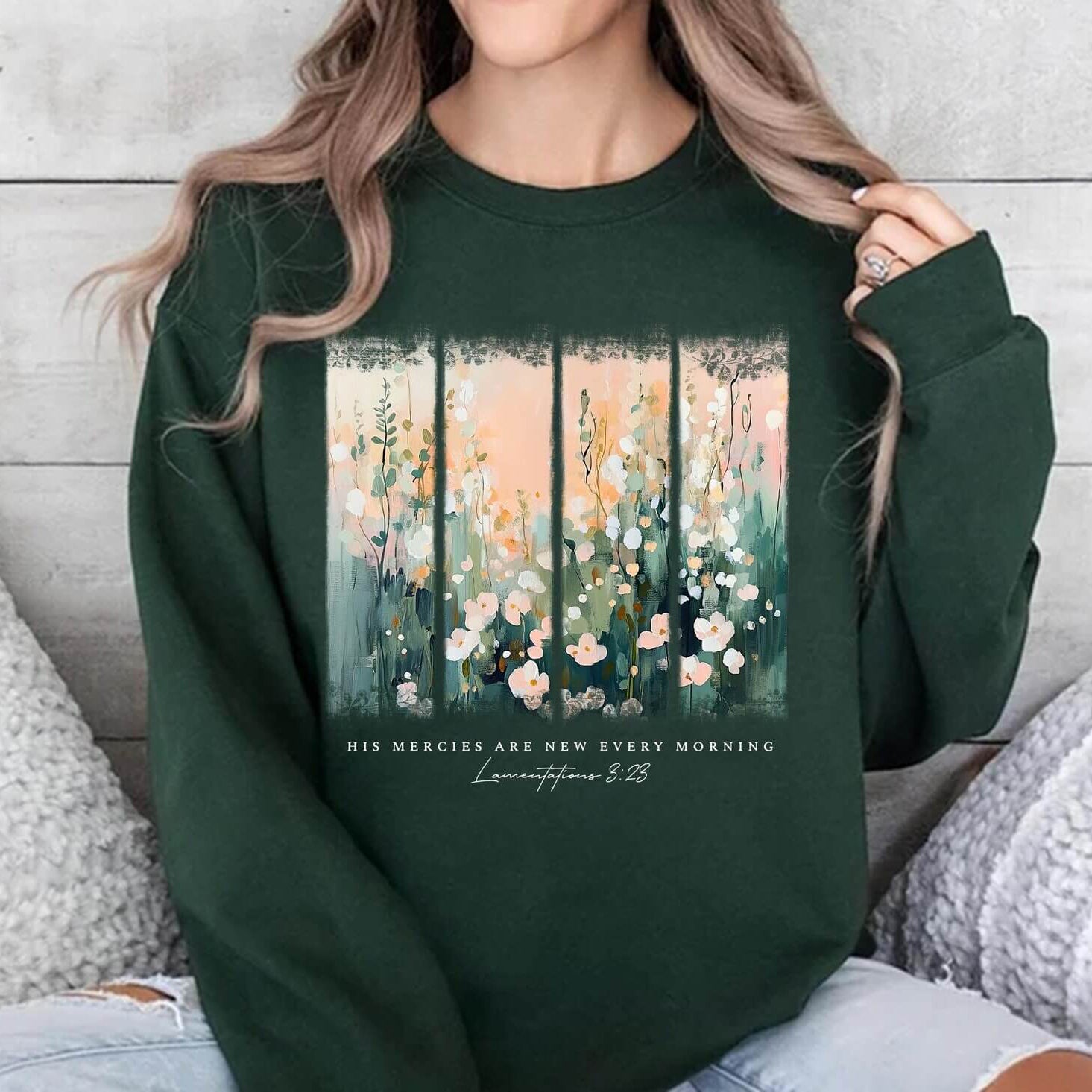 His Mercies Are New Every Morning Floral Unisex Cotton Sweatshirt