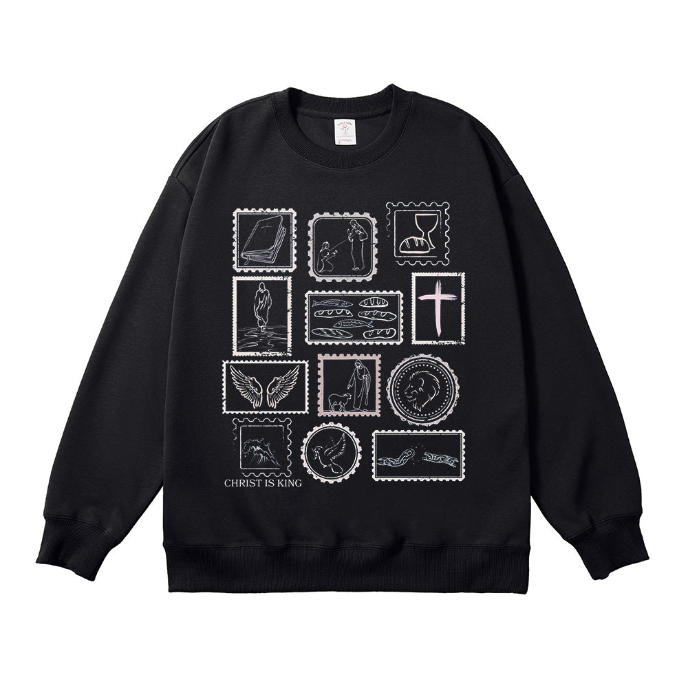 Christ is King Vintage Stamp-Style Unisex Cotton Sweatshirt