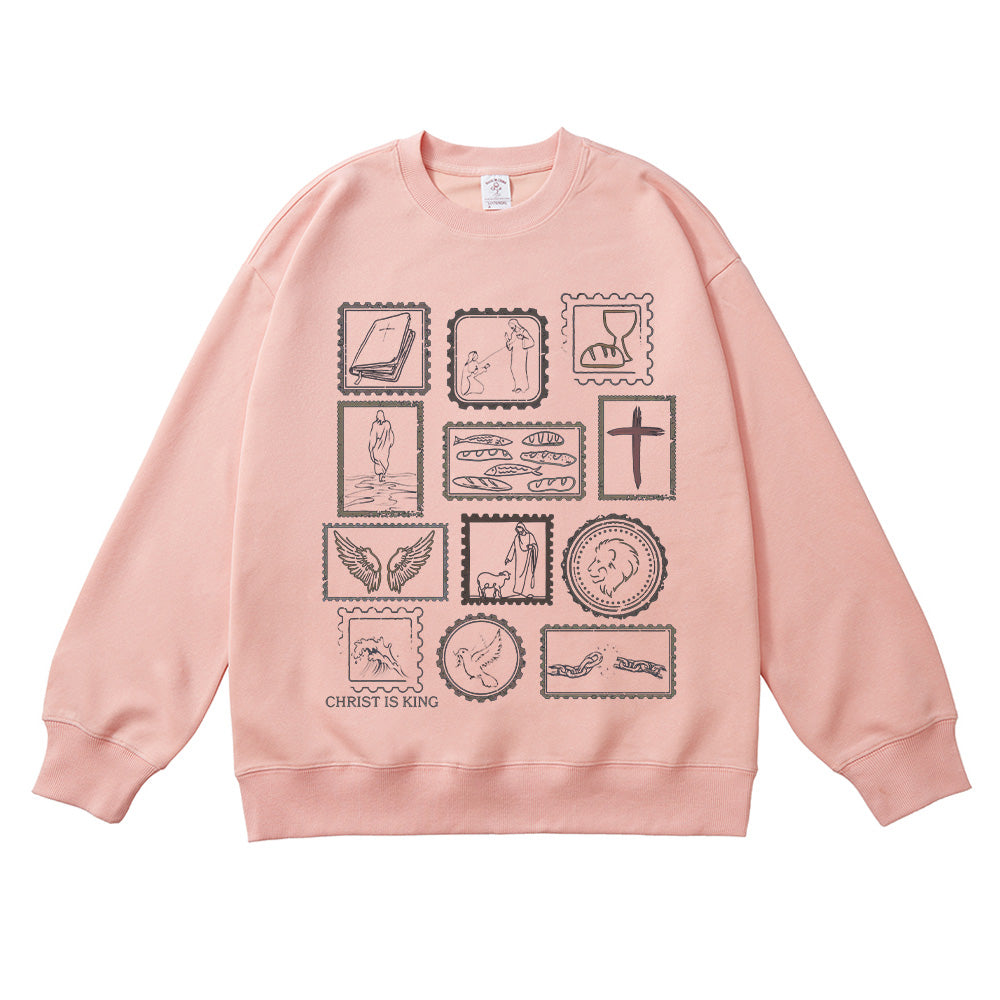 Christ is King Vintage Stamp-Style Unisex Cotton Sweatshirt