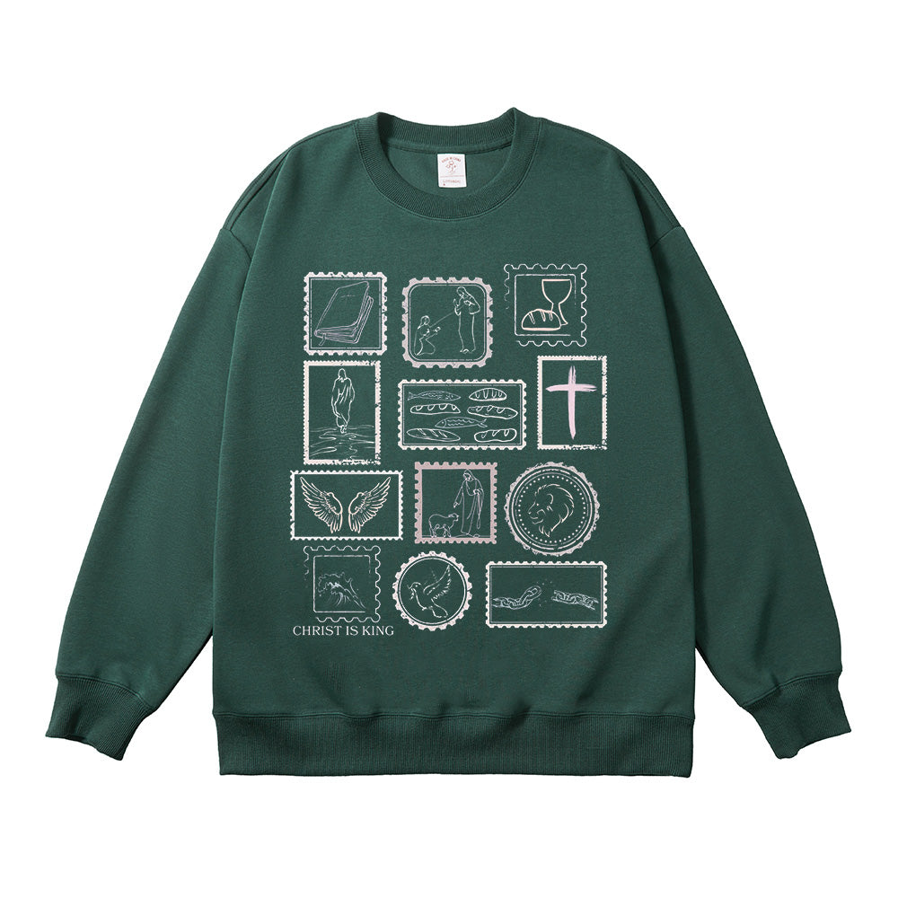 Christ is King Vintage Stamp-Style Unisex Cotton Sweatshirt