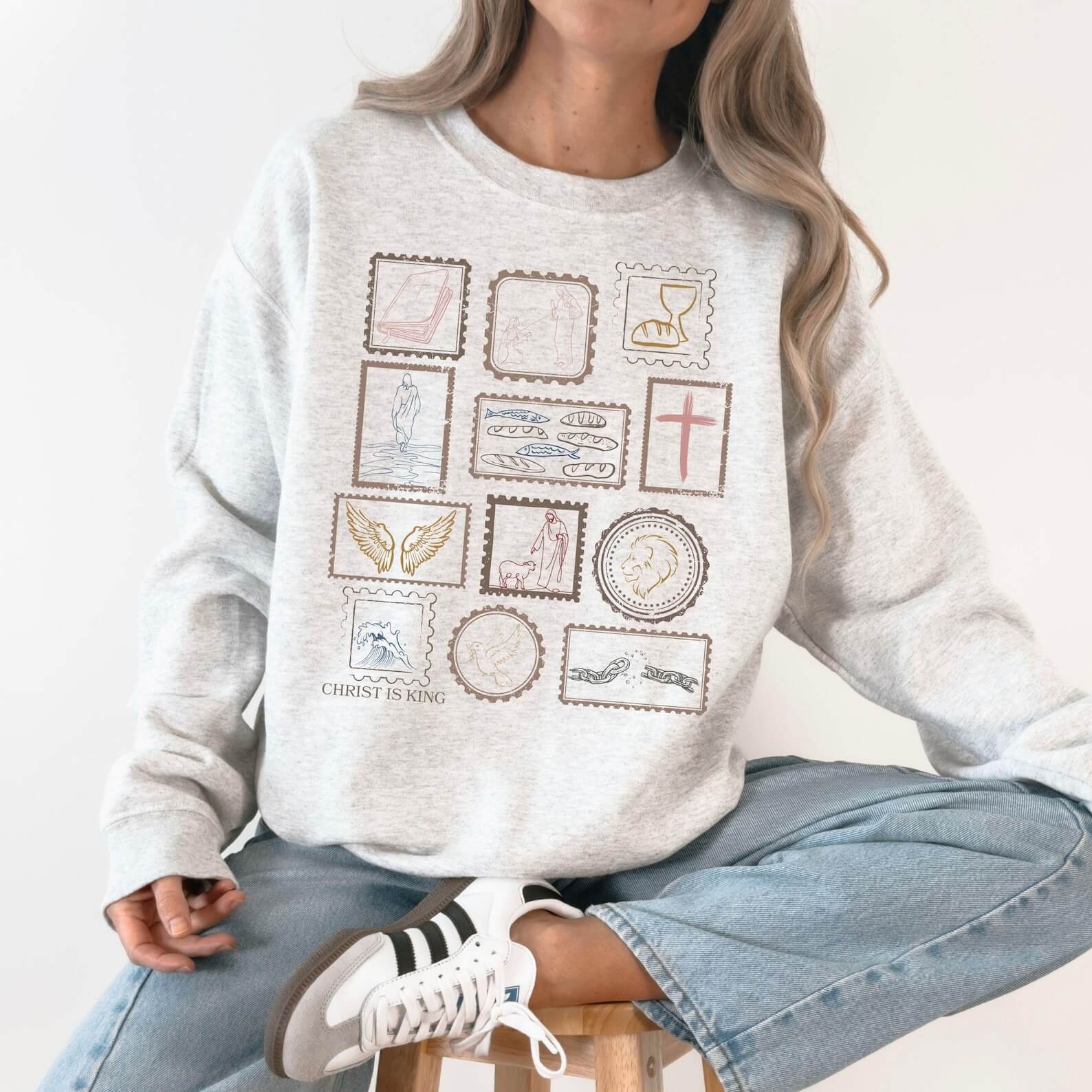 Christ is King Vintage Stamp-Style Unisex Cotton Sweatshirt