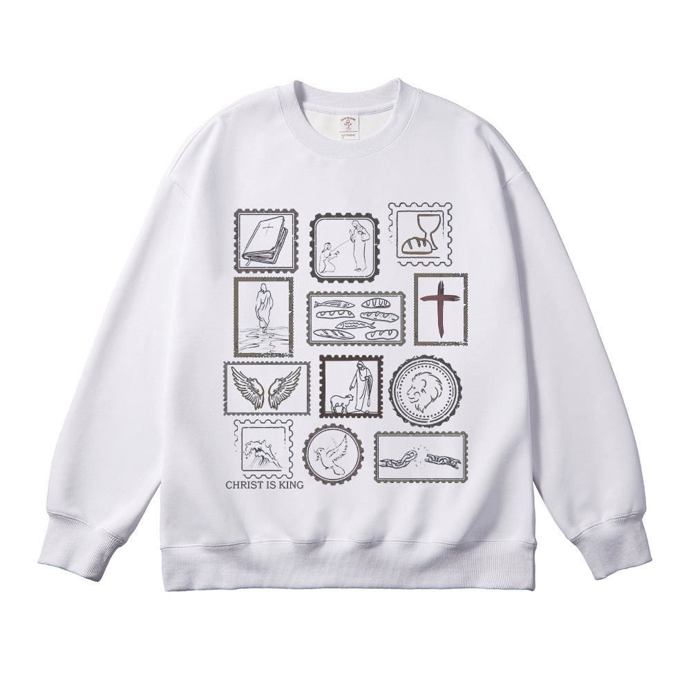 Christ is King Vintage Stamp-Style Unisex Cotton Sweatshirt
