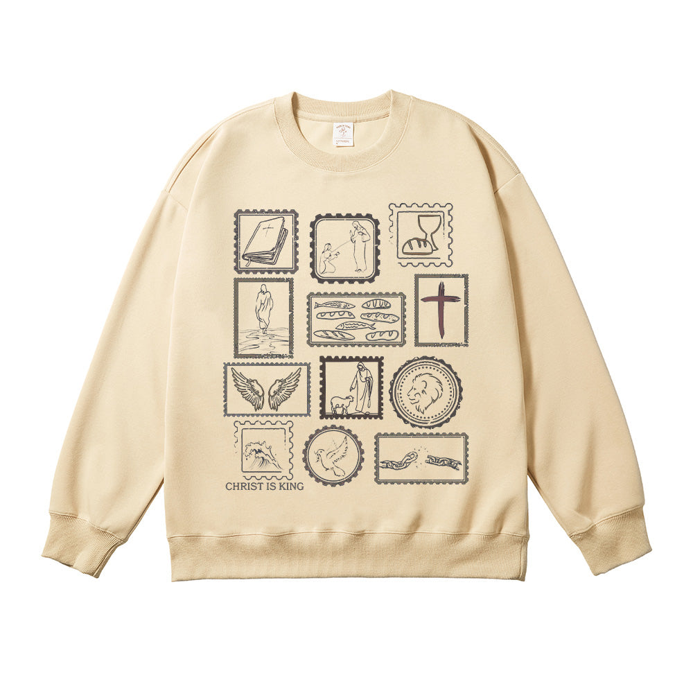 Christ is King Vintage Stamp-Style Unisex Cotton Sweatshirt